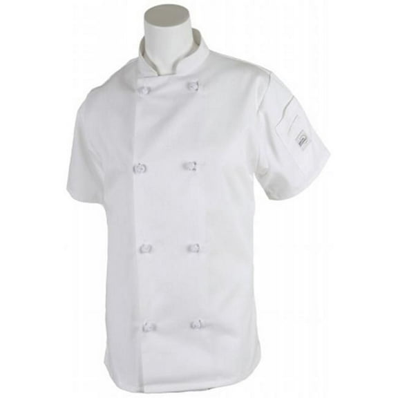 Mercer Tool M60024WHL Millennia Womens Short Sleeve Cook Jacket With Cloth Knot Buttons, White - Large