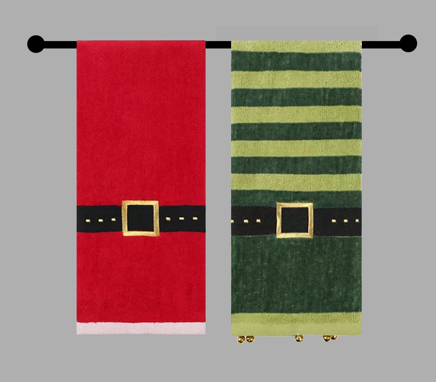 St. Nicholas Square Christmas Bath Hand Towels, Santa Elf Belt Buckle, 2 Piece
