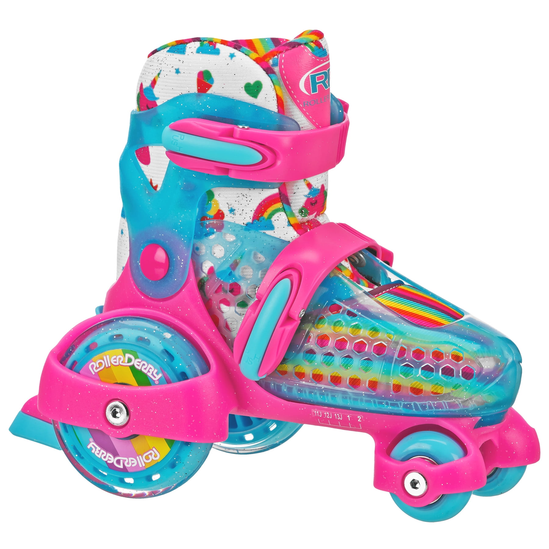 Roller Derby EZ Roll Adjustable Rainbow Unicorn Girl's Skates Size Medium (11-2)
