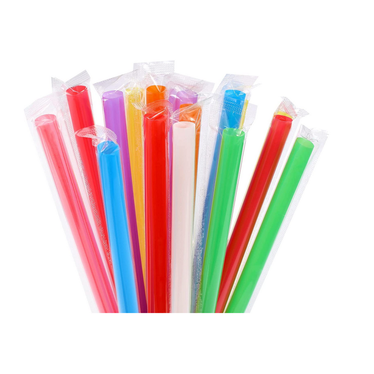 Jumbo Smoothie Straws Boba Straws,100 Pcs Individually Wrapped Multi Colors  Disposable Plastic Large Wide-mouthed Milkshake Bubble Tea Drinking Glass