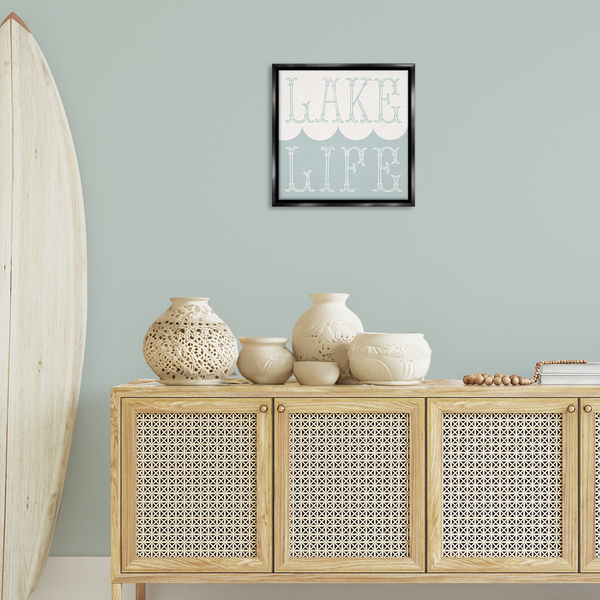 Stupell Industries Lake Life with Wave Nautical & Beach Painting Black Floater Framed Canvas Art Print Wall Art, 18 x 18