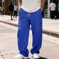 thumbnail image 5 of Hinvhai Men's Wide Leg Cargo Pants Drawstring Elastic Waist Baggy Pants with Pockets Blue S(S), 5 of 9
