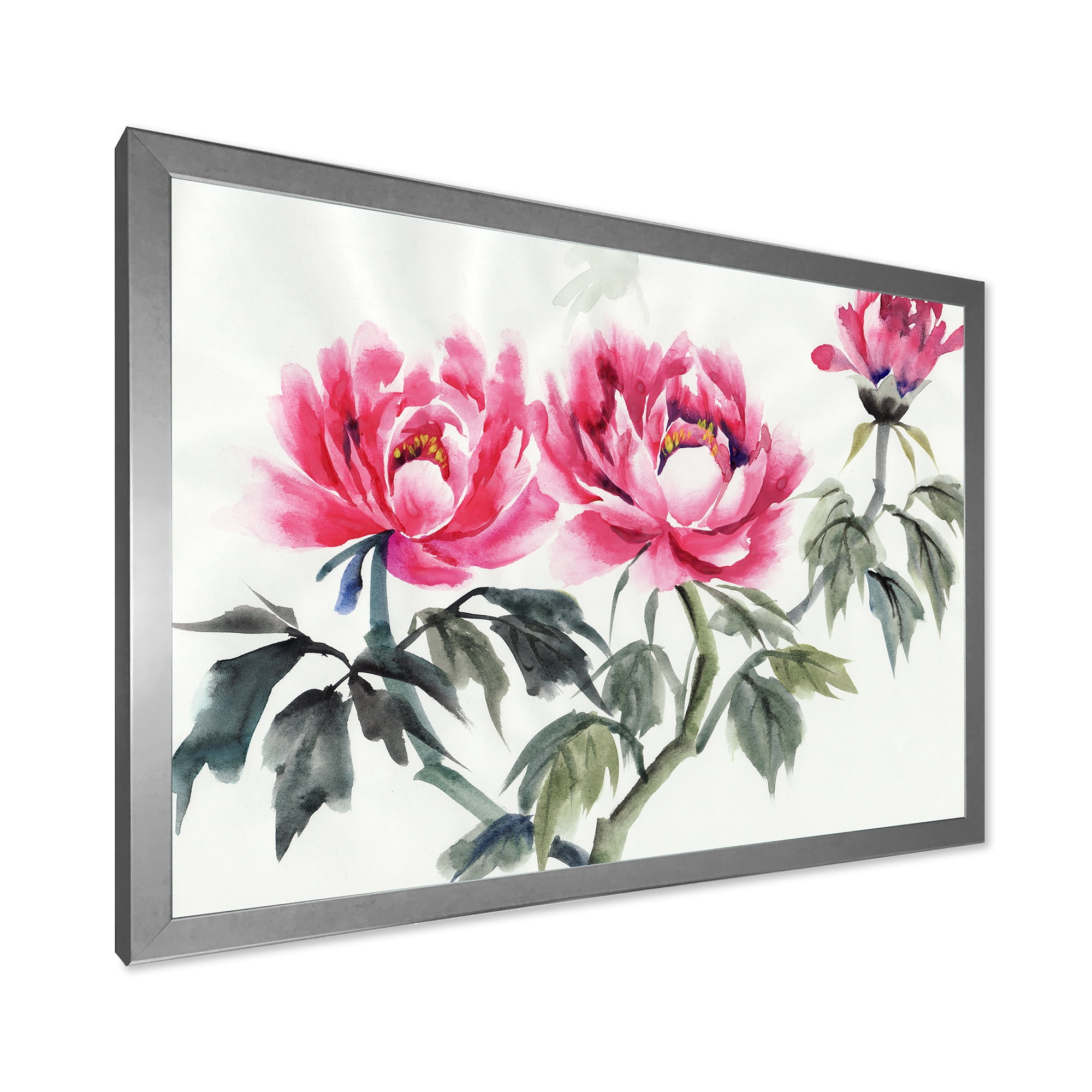 Designart 'Ancient Purple Peonies Branch' Traditional Framed Art Print