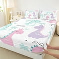 thumbnail image 3 of Manfei Colorful Dinosaur Twin Sheet Sets,Cartoon Animal Twin Fitted Sheet,Princess Dino Flat Sheet For Girl Boys,Ultra Soft Home Decor,3-Piece, 3 of 7
