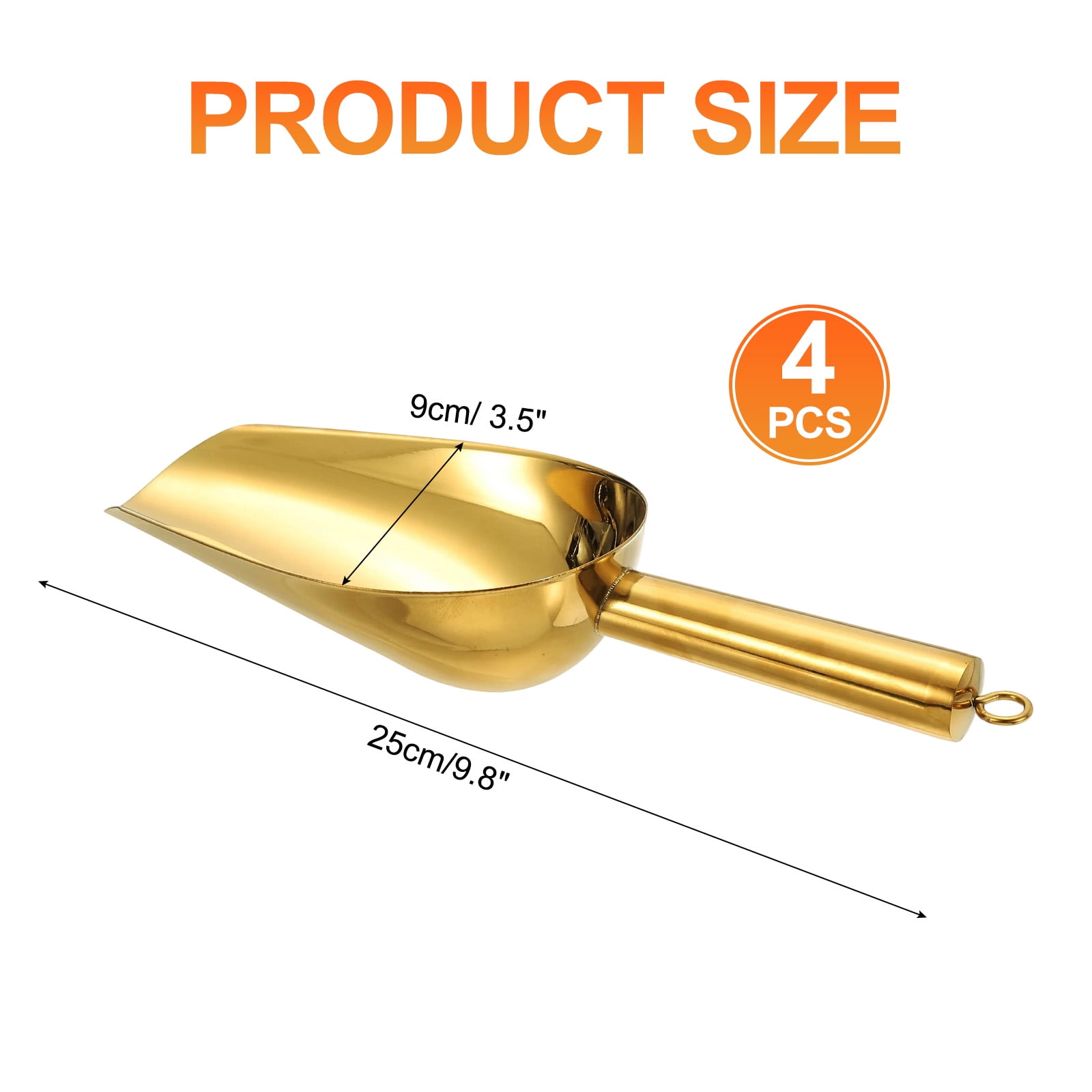 4pcs Metal Ice Scoop, 9.8" x 3.5"Stainless Steel Ice Scooper for Home Bar Use, Gold