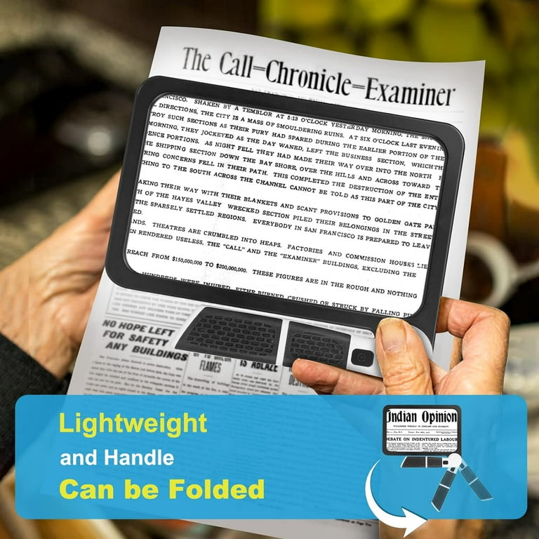 Magnifying Glass with Light for Reading- 5X Reading Magnifier 48 LEDs 3  Lighting Modes, Foldable Handheld Page Magnifier for Senior Kids 