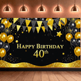 thumbnail image 4 of Glamorous Black Gold Glittery Triangle Banner for 40th Birthday Party, Background Decoration for Photography Props Party Supplies Celebrations Events, 4 of 7