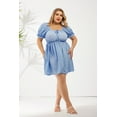thumbnail image 2 of CASSIE LIZ Plus Size Women's Dress 2X Flutter Trim Sleeves Tunic Dress Floral Square Neck Bow Strap Dress Blue Lantern Sleeves Casual Loose Fits Dress For Summer 2XL 18W 20W, 2 of 5