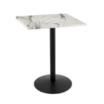 Indoor/Outdoor 42" Tall OD214 Black Table Base with 22" Diameter Foot and 30" x 30" Square Indoor/Outdoor White Marble Top by the Holland Bar Stool Co.