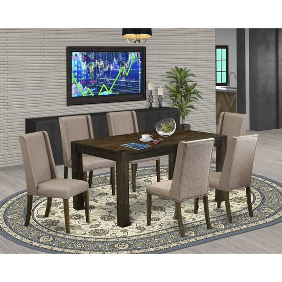 East West Furniture Celina 7-piece Wood Dining Set in Jacobean Brown/Dark Khaki