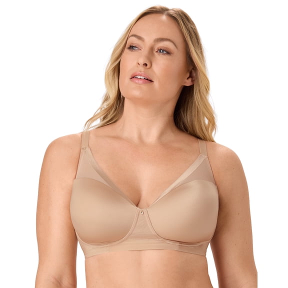 Bali Flawless Fit Women's Wireless Bra with Foam, T-Shirt , Moisture Wicking Almond M