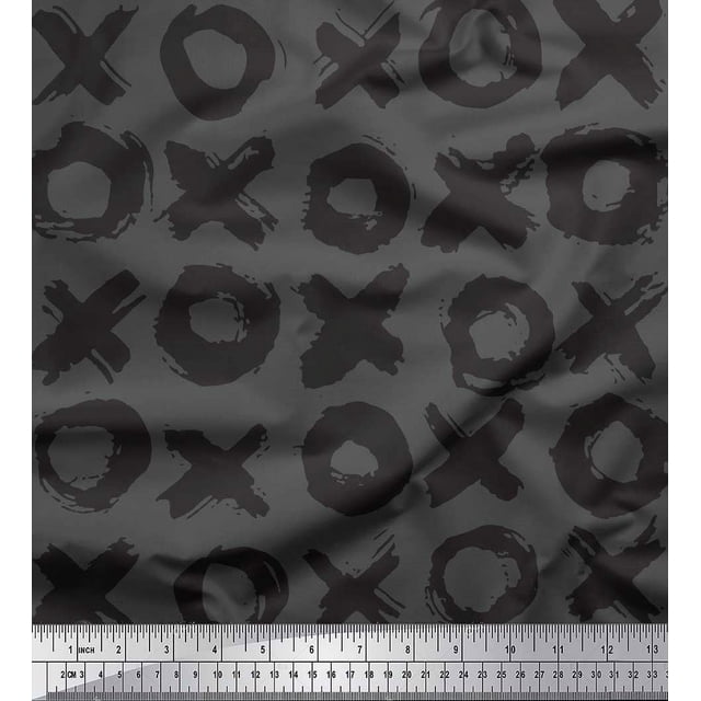 Soimoi Gray Viscose Chiffon Fabric Circle & Cross Geometric Decor Fabric Printed Yard 42 Inch Wide