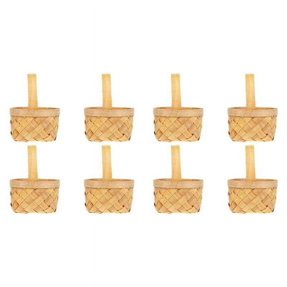 8Pcs Mini Woven Basket with Handle Wedding Flower Girl Basket Flower Candy Chocolate Gift Box Wedding Party Gift,8 x tote basket,wood color