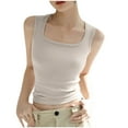 thumbnail image 2 of Tank Tops for Women under $5 Sleeveless Square Collar Casual Solid Color Summer Blouse Tank Beige L, 2 of 3