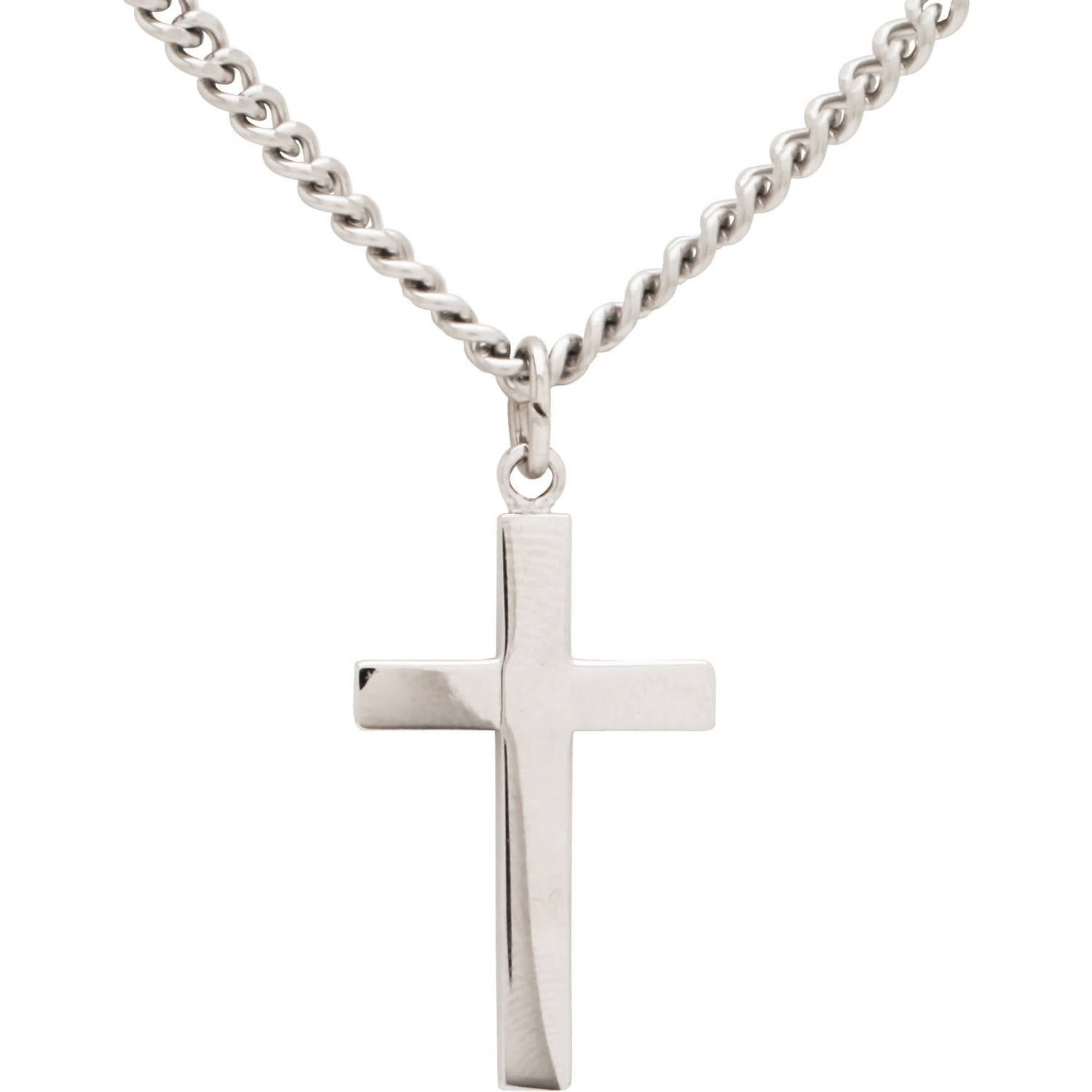 Mens Womens Stainless Steel Figaro Chain Necklace w Cross Pendant Silver Gold BK