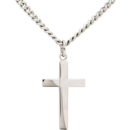 Solid Sterling Silver Cross Pendant Necklace, 18