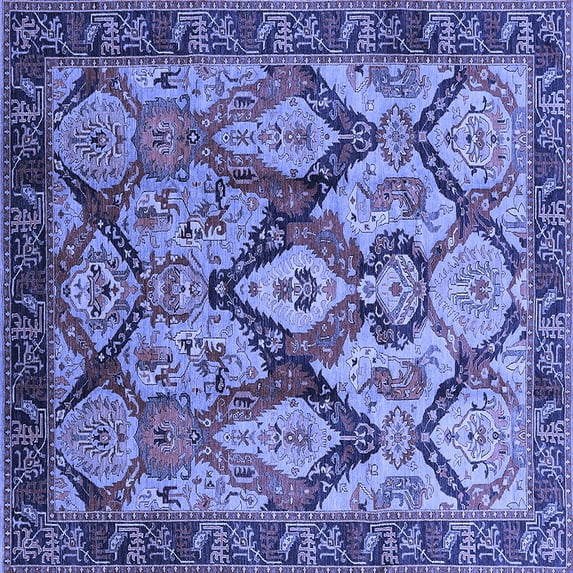 Ahgly Company Machine Washable Indoor Square Oriental Blue Industrial Area Rugs, 7' Square