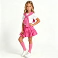 thumbnail image 3 of Odeerbi Niñas 4 Piezas Preppy Traje Manga Corta Camiseta + Falda Plisada En Capas + Chal + Calcetines Escenario Conjunto de Rendimiento, 3 of 8