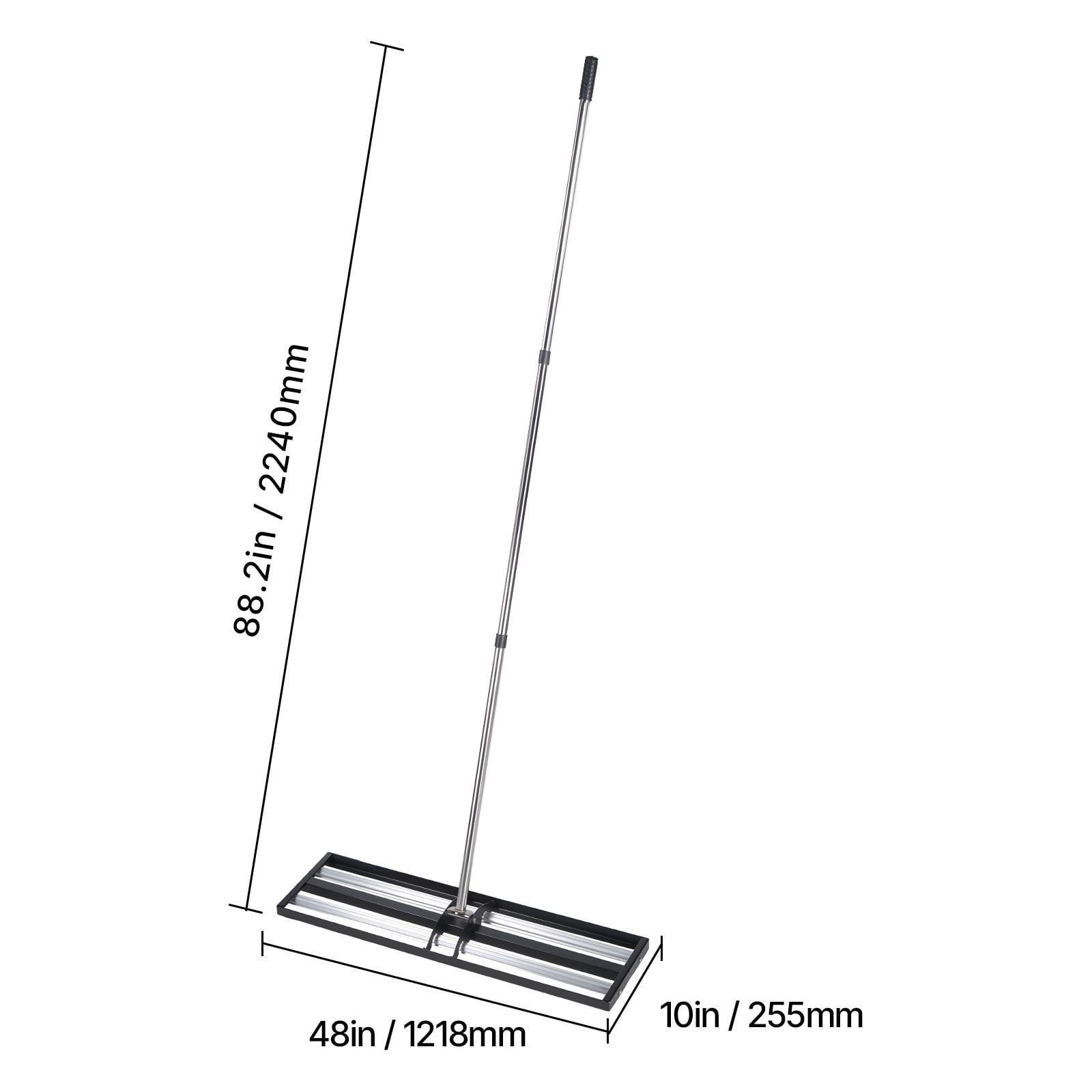 48" x 10" Stainless Steel Lawn Leveling Rake with Roller, 83.9" Adjustable Handle, Heavy Yard Leveler Tool for Lawn & Golf Course
