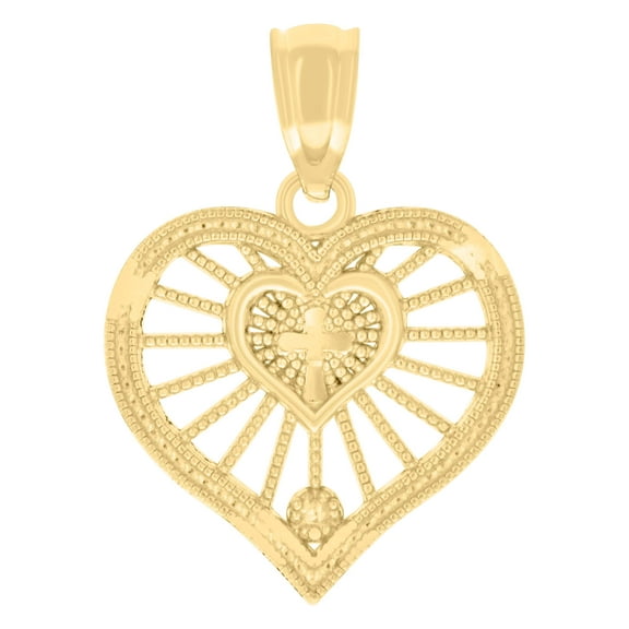 14k Yellow Gold Womens Cross Heart Charm Pendant