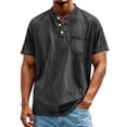 thumbnail image 5 of Xdegoge Mens Vintage Washed Henley T Shirt Short Sleeve Casual Athletic Fit Button Down Placket Tee With Chest Pocket Summer Outdoor Everyday Basic Workout Tops Shirts, 5 of 6