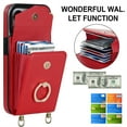thumbnail image 3 of Jiahe Cover for iPhone XR, Shockproof PU Leather Case with Rotation Ring Stand Adjustable Shoulder Strap,Card Slots Stand RFID Blocking Protective Case Cover, red, 3 of 8