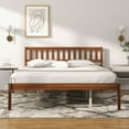 thumbnail image 3 of Gymax Queen Platform Bed with Headboard Solid Wood Leg Mattress Foundation Walnut, 3 of 9