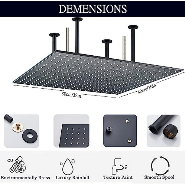 16" x 32" Matte Black Showerhead Square Stainless Steel High Pressure