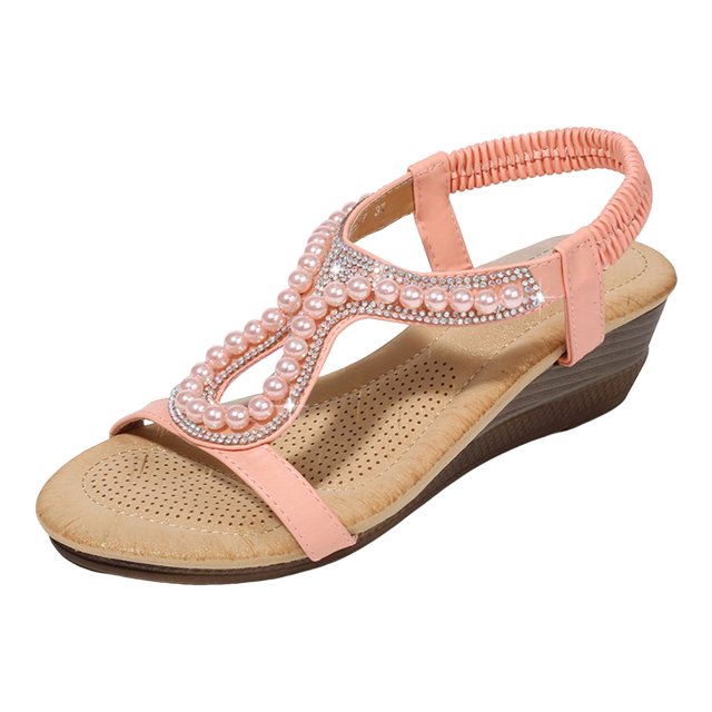 DAFEI Wedge Heel Ladies Rhinestone Shoes Fashionable Hollow Fish Mouth Stone Solid Color Casual Sandals