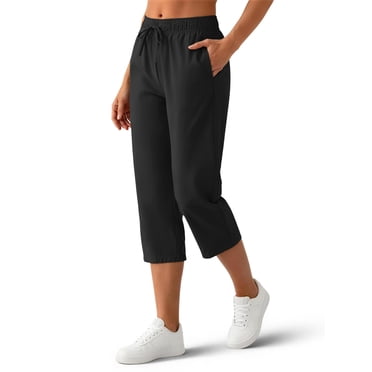 Rosvigor Capris for Women High Waisted Drawstring Athletic Pants Quick Dry Hiking Travel Capris Pants with Pockets