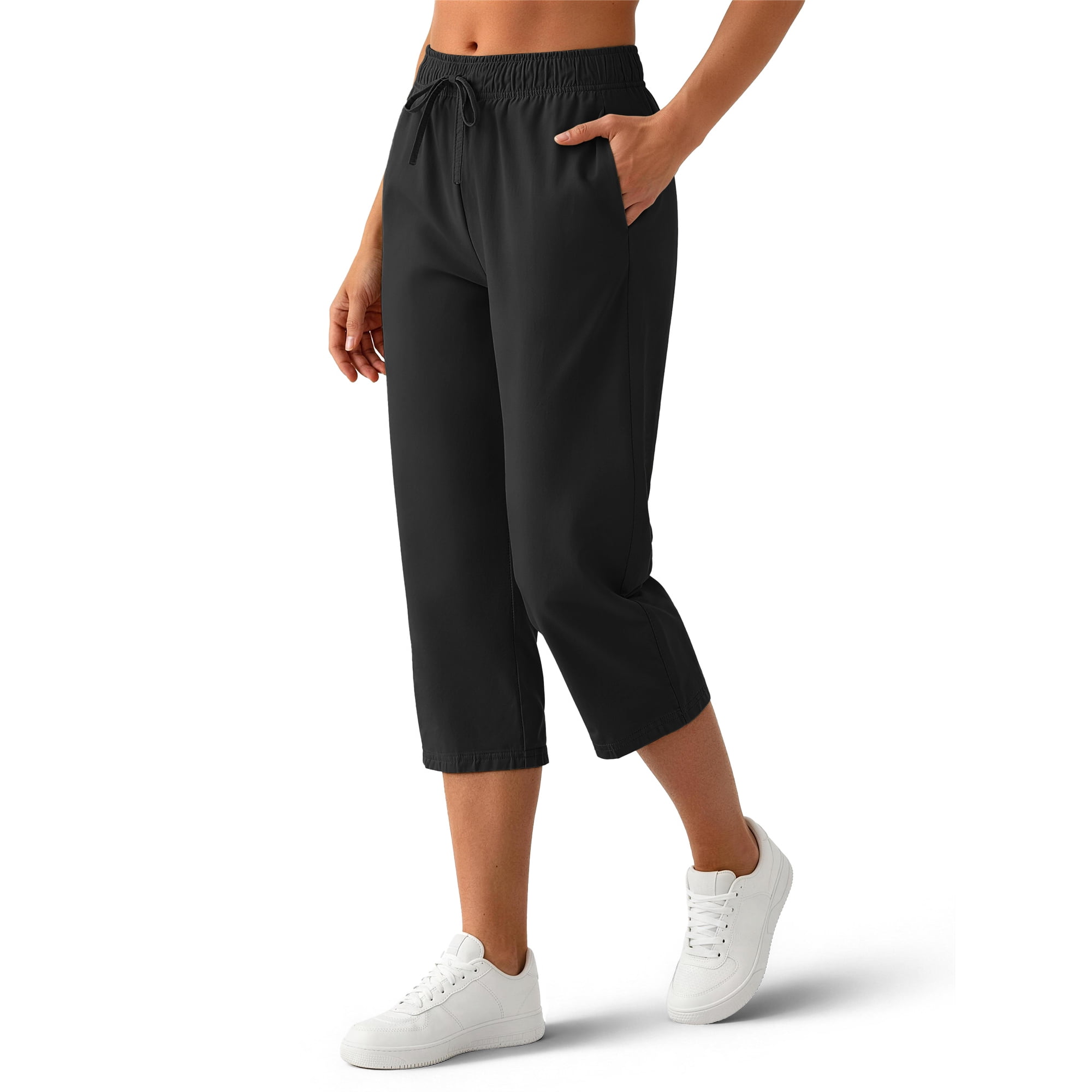 Rosvigor Capris for Women High Waisted Drawstring Athletic Pants Quick Dry Hiking Travel Capris Pants with Pockets