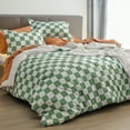 thumbnail image 4 of Green Checkered Comforter Set,3 Pieces, 1 Queen Fluffy Grid Plaid Bedding Set, with 2 Pillow Shams, 4 of 5