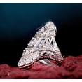thumbnail image 3 of Vintage Art Deco Elongated Dinner Ring, Antique Three Stone Diamond Engagement Ring, Milgrain Ring, 925 Sterling Silver, 2.5 Ct Simulated Diamond, Mother's Day Gifts, 3 of 5