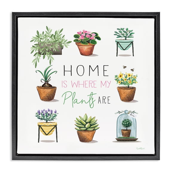 Stupell Industries Cottage Home Where Plants Are Black Floating Frame Canvas Art, 18 x 18, by Elizabeth Tyndall