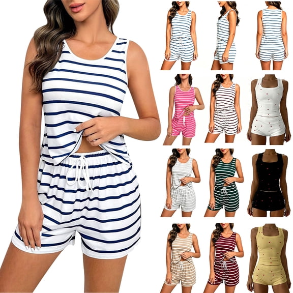 Bovxnpu Pajamas for Women Set Loungewear Set, Womens 2 Piece Pajamas Set Soft Tank Top and Shorts Sleepwear Set Nightwear