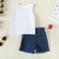 thumbnail image 3 of Kucnuzki Infant Baby Girls Summer Outfits 12-18 Months Clothes Sets Sleeveless Tank Top Strawberry Print Top Tassel Denim Shorts Sets 2pcs White, 3 of 6
