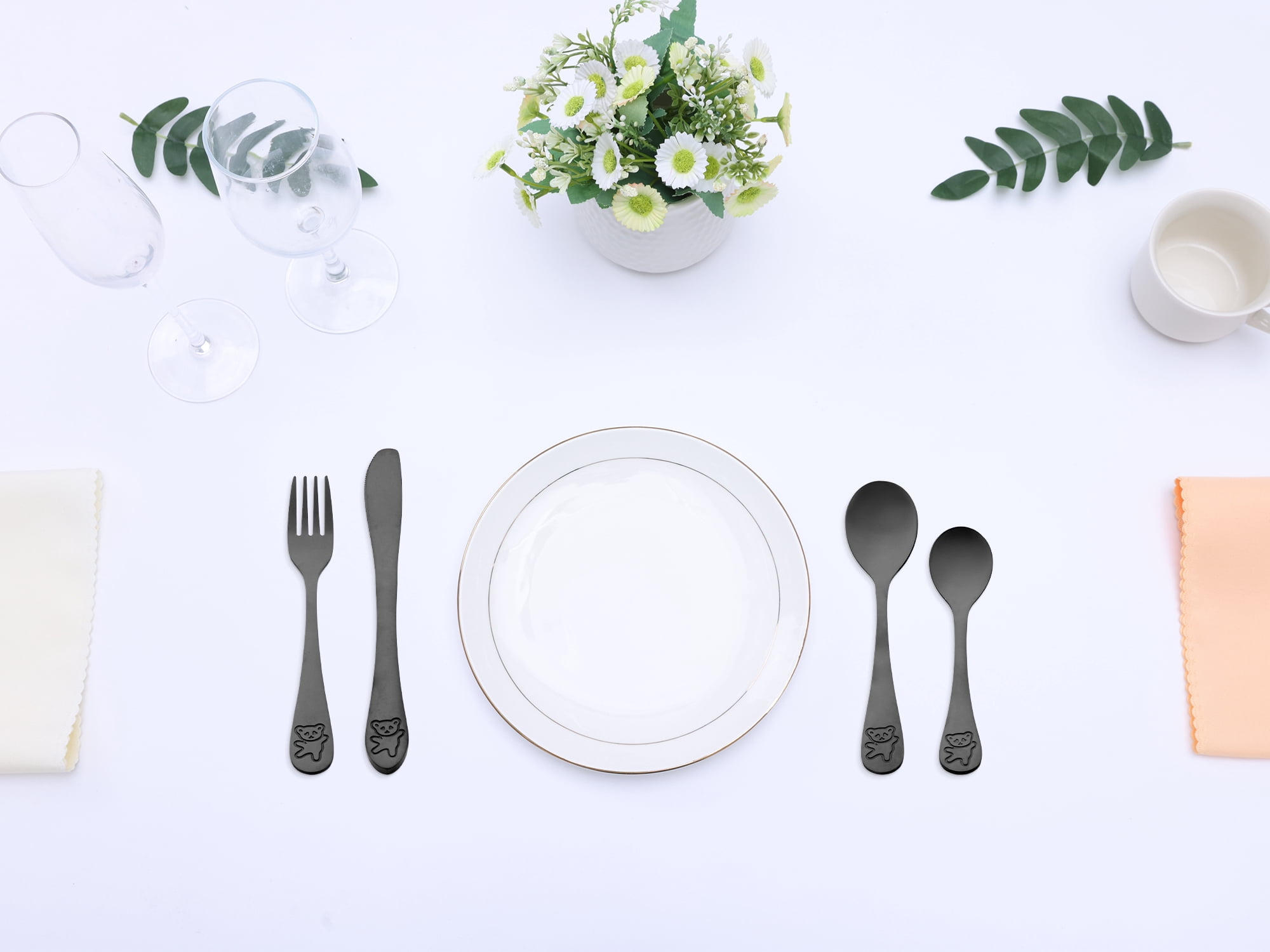 Unique Bargains Stainless Steel Flatware Set with Knife Black 4 Pcs