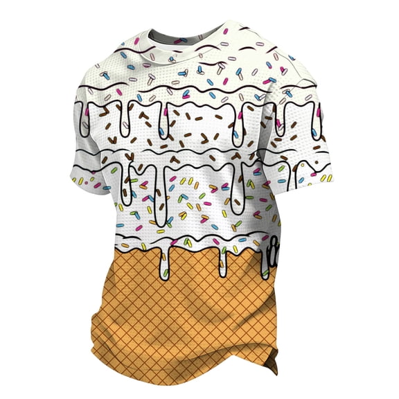 Angala Kids T Shirts Ice Cream Print Summer Shirts Crew Neck Short Sleeve Comfortable Casual Boys Tees Size 2-3 Years Beige