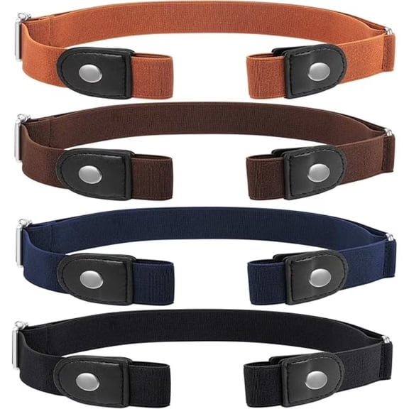 4 Pieces Adjustable No-Clasp Belt, Flexible Elastic Webbing, Unisex Invisible Waistband for Active Lifestyle, Travel, Work and Casual Wear