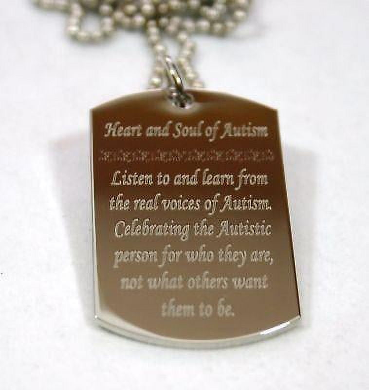 STAINLESS STEEL AUTISM AWARENESS RIBBON DOG TAG NECKLACE