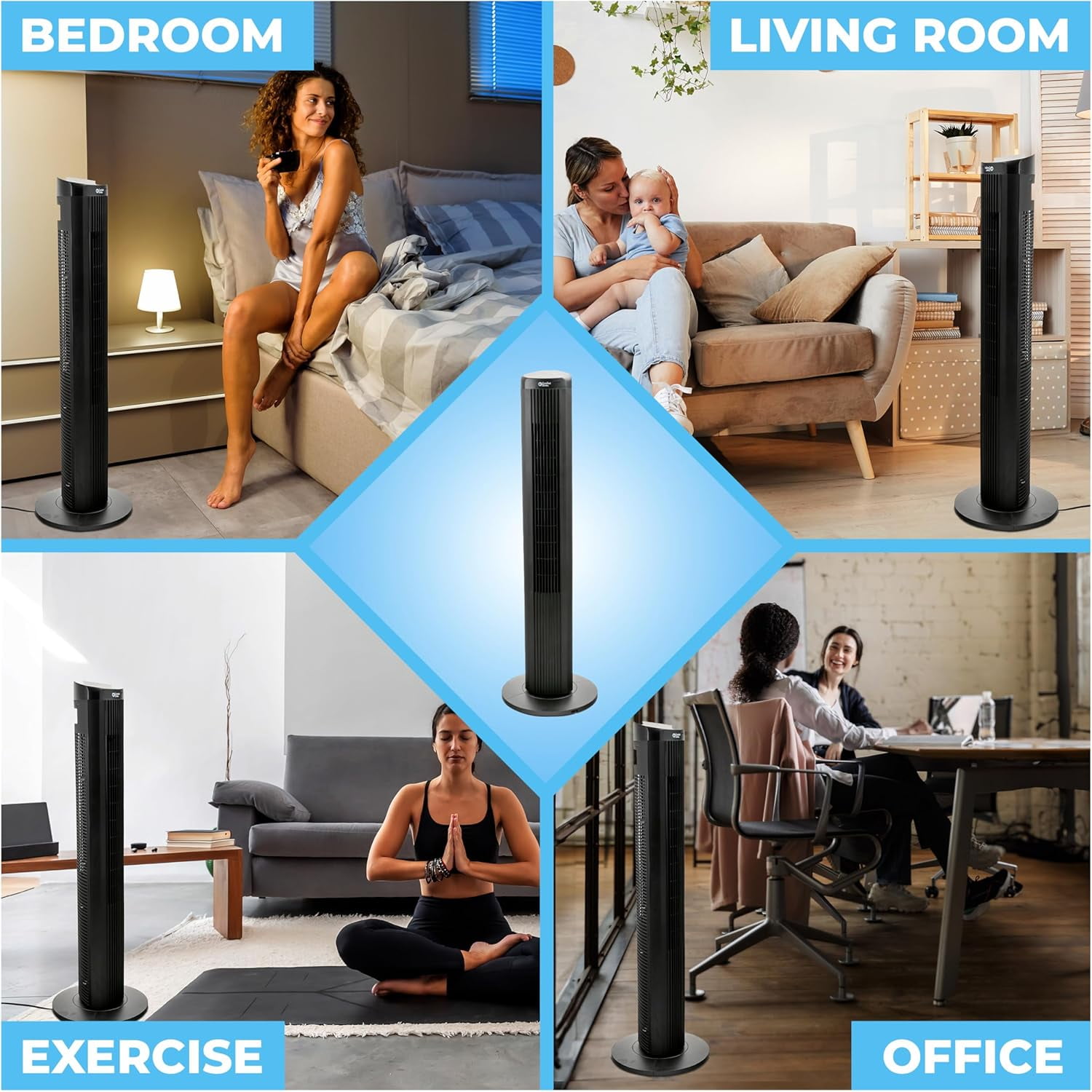 Comfort Zone 40" Tower Fan with Remote Control, 15H Timer, Black
