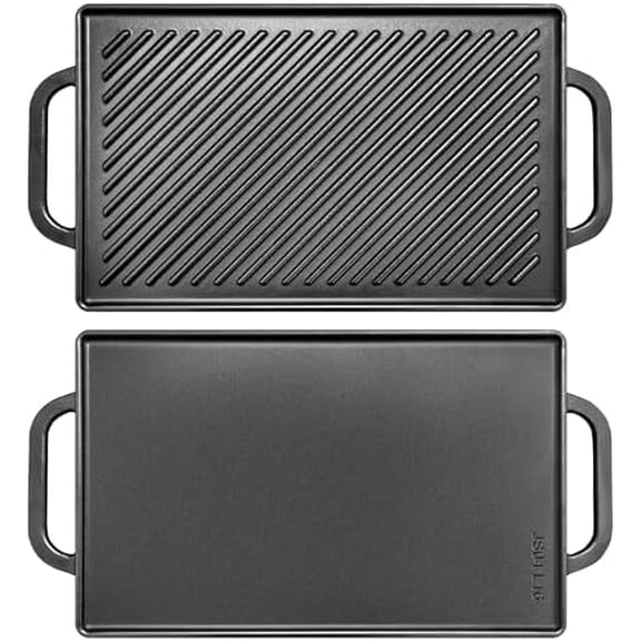 Cast Iron Reversible Grill Griddle，Double Sided Grill Pan Perfect for Gas Grills and Stove Tops, 13 x 8.25 Rectangular Baking Flat and Ribbed Griddle Plate