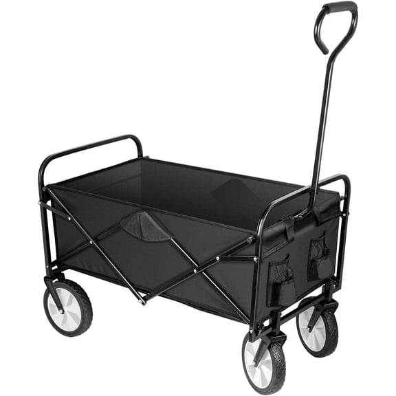 AngLink Folding Garden Cart PRO, Collapsible Wagon with 360 Degree Swivel Wheels & Adjustable Handle, Black, 220lbs Weight Capacity