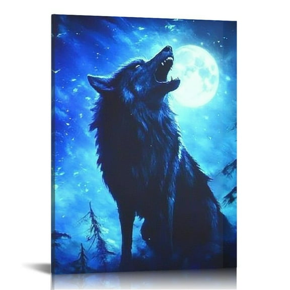 ZFLMY Wolf Howling Night Art Modern Canvas Prints Print On Canvas Ready to Hang Home Decor for Living Room Bathroom Bedroom Office 12x16in