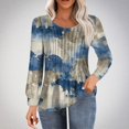 thumbnail image 2 of ChaoHeng Long Sleeve Shirts for Women 2024 Fall,Women's Casual Long-sleeved Loose Round Neck Non-positioned Printed Top(Blue,S), 2 of 5