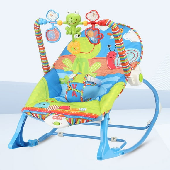 Oyajia Baby Bouncer Infant to Toddler Rocker & Seat with Vibrations and Removable -Toy Bar, Blue