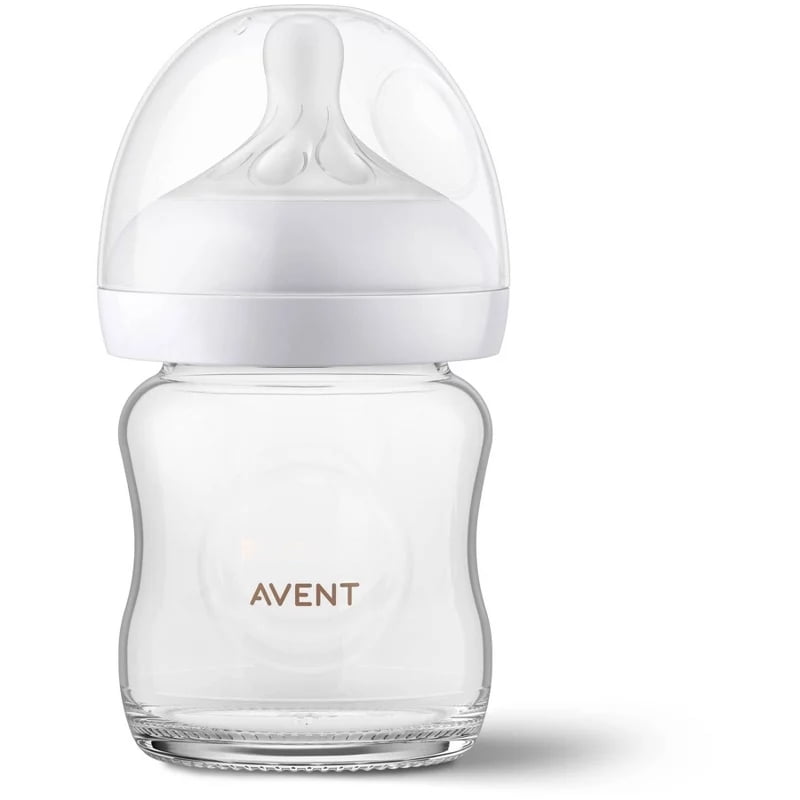 Glass Natural Baby Bottle with Natural Response Nipple, BPA-Free Baby Feeding Bottle, Wide Neck, Breast-Shaped Nipple, Anti-Colic Design, Clear Glass Bottle for Newborns