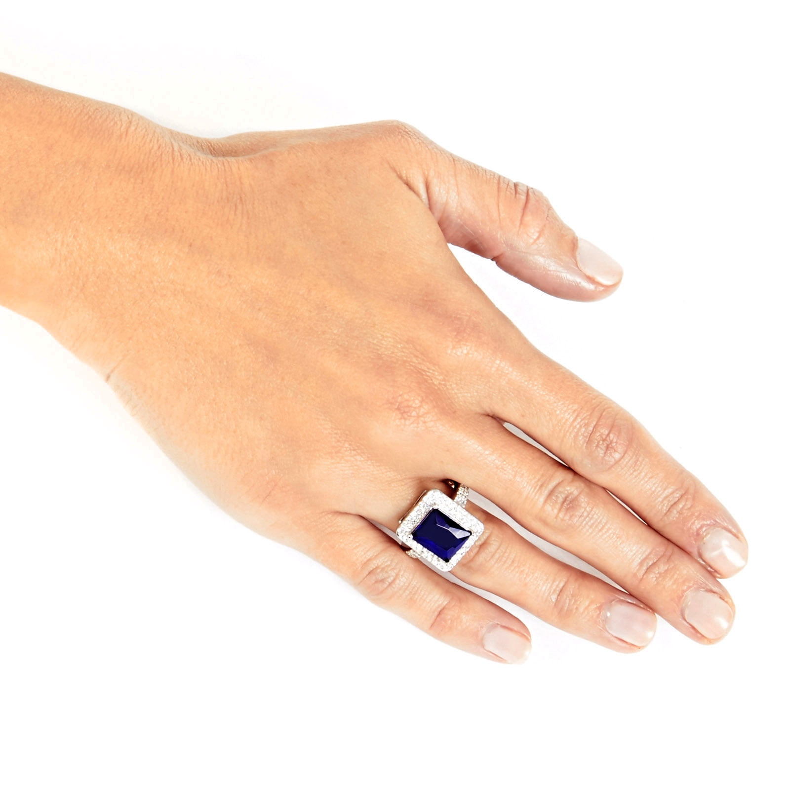 ELYA Jewelry Women's Radiant-Cut Blue Cubic Zirconia Sterling Silver Ring