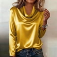 thumbnail image 2 of Silk Satin Blouses for Women Dressy Cowl Neck Long Sleeve Casual Tops Solid Color Work Shirts Holiday Party Tops Camisa Elegante Para Mujer, 2 of 5