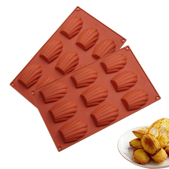 HYCSC 9 Cavity Madeleine Pan, 2Pcs Nonstick Silicone Madeleine Molds, Shell Shape Baking Cake Mold Pan (Brick Red)